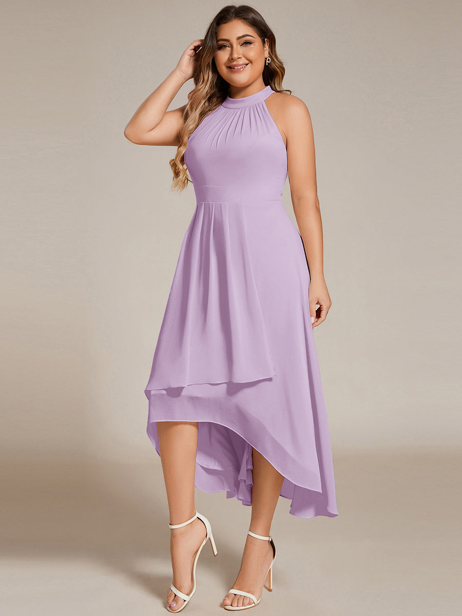 ever POSIE|Midi Halter Neck Chiffon Wedding Guest Dress with Sleeveless and A-Line