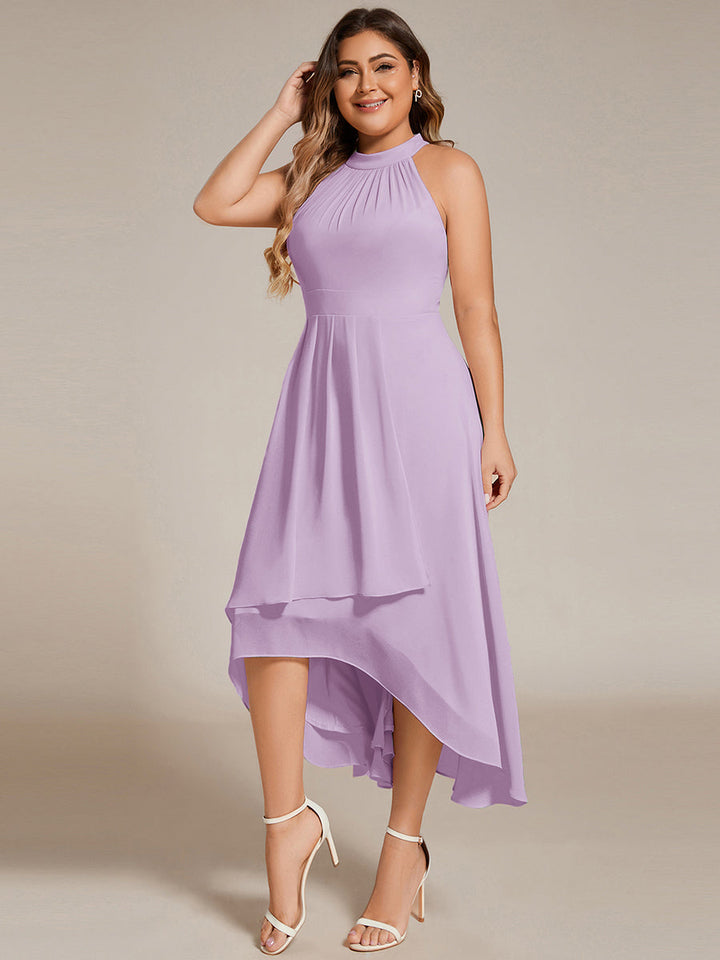 ever POSIE|Midi Halter Neck Chiffon Wedding Guest Dress with Sleeveless and A-Line
