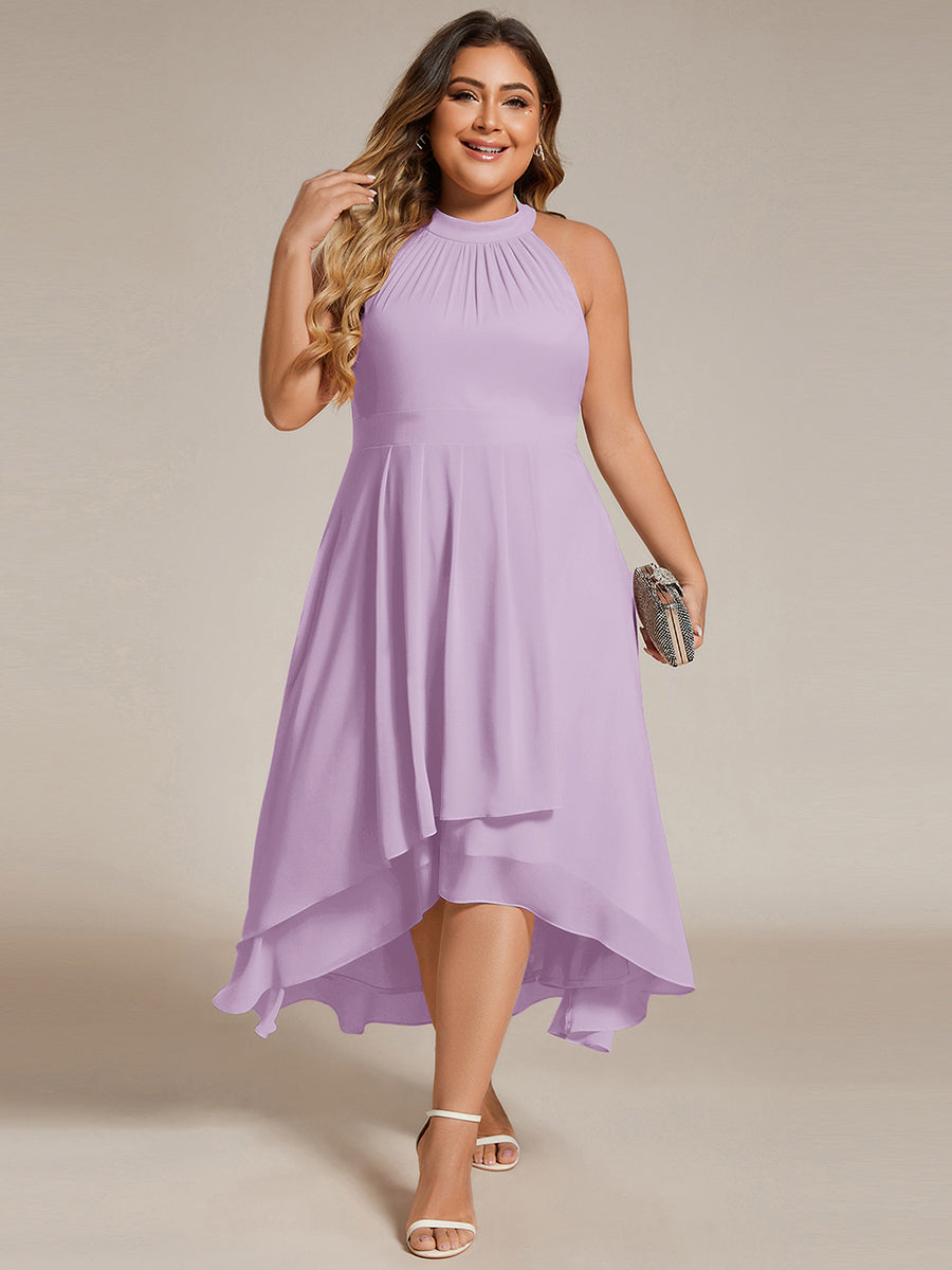 ever POSIE|Midi Halter Neck Chiffon Wedding Guest Dress with Sleeveless and A-Line