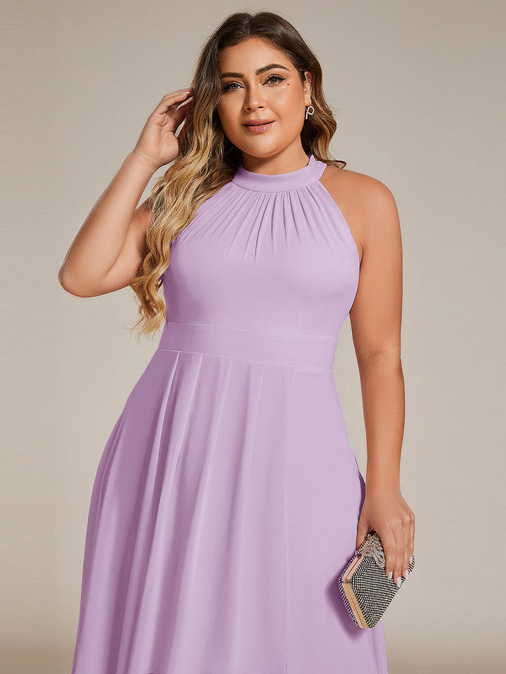 ever POSIE|Midi Halter Neck Chiffon Wedding Guest Dress with Sleeveless and A-Line