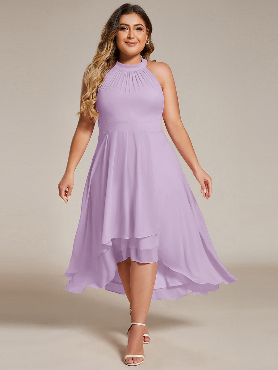 ever POSIE|Midi Halter Neck Chiffon Wedding Guest Dress with Sleeveless and A-Line
