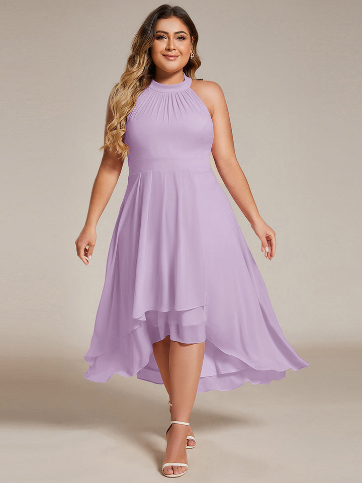 ever POSIE|Midi Halter Neck Chiffon Wedding Guest Dress with Sleeveless and A-Line