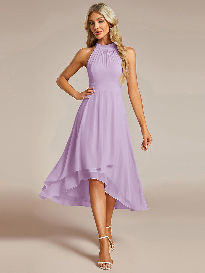 ever POSIE|Midi Halter Neck Chiffon Wedding Guest Dress with Sleeveless and A-Line