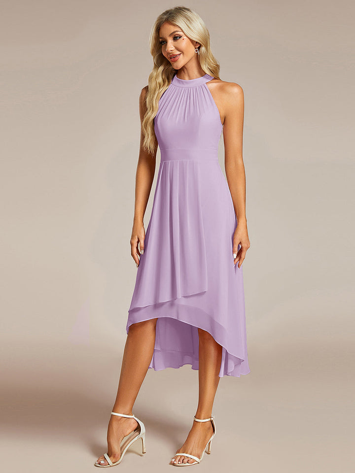 ever POSIE|Midi Halter Neck Chiffon Wedding Guest Dress with Sleeveless and A-Line