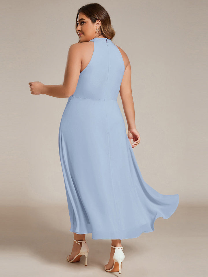 ever POSIE|Midi Halter Neck Chiffon Wedding Guest Dress with Sleeveless and A-Line