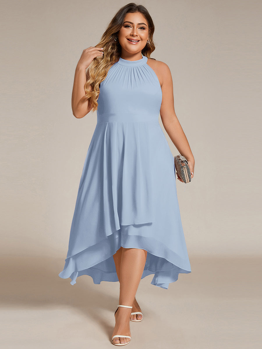 ever POSIE|Midi Halter Neck Chiffon Wedding Guest Dress with Sleeveless and A-Line