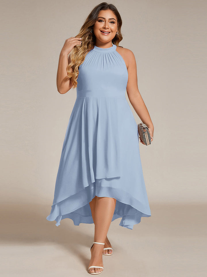 ever POSIE|Midi Halter Neck Chiffon Wedding Guest Dress with Sleeveless and A-Line