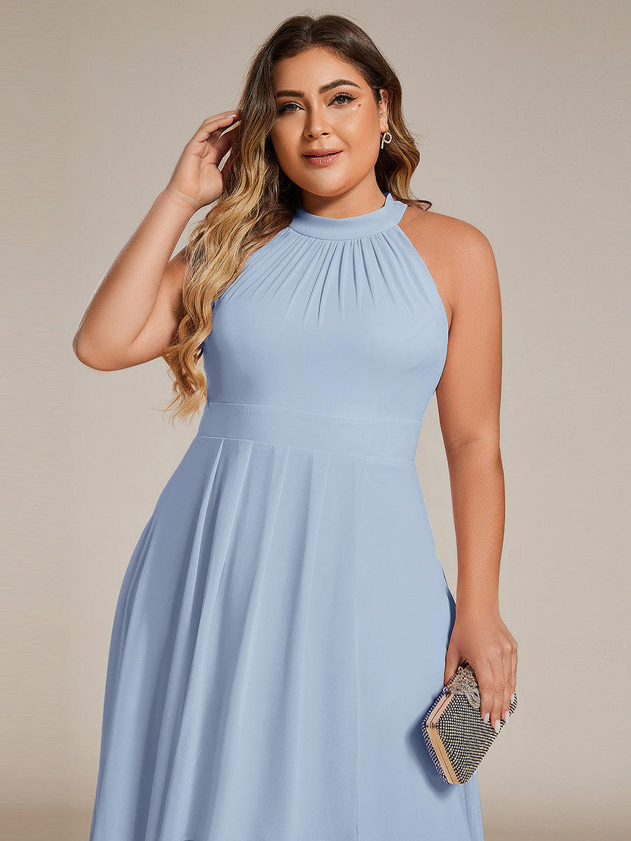 ever POSIE|Midi Halter Neck Chiffon Wedding Guest Dress with Sleeveless and A-Line