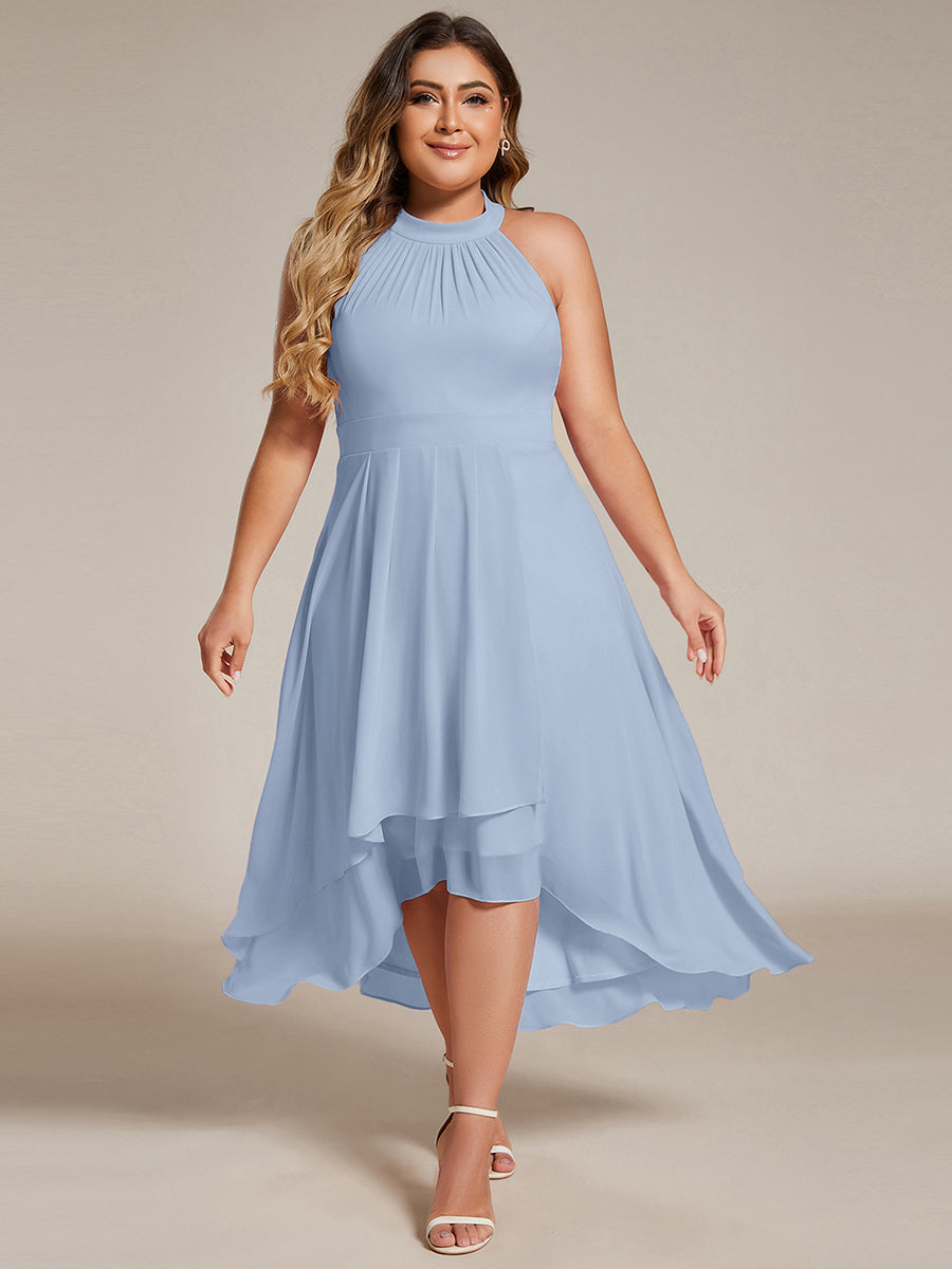 ever POSIE|Midi Halter Neck Chiffon Wedding Guest Dress with Sleeveless and A-Line