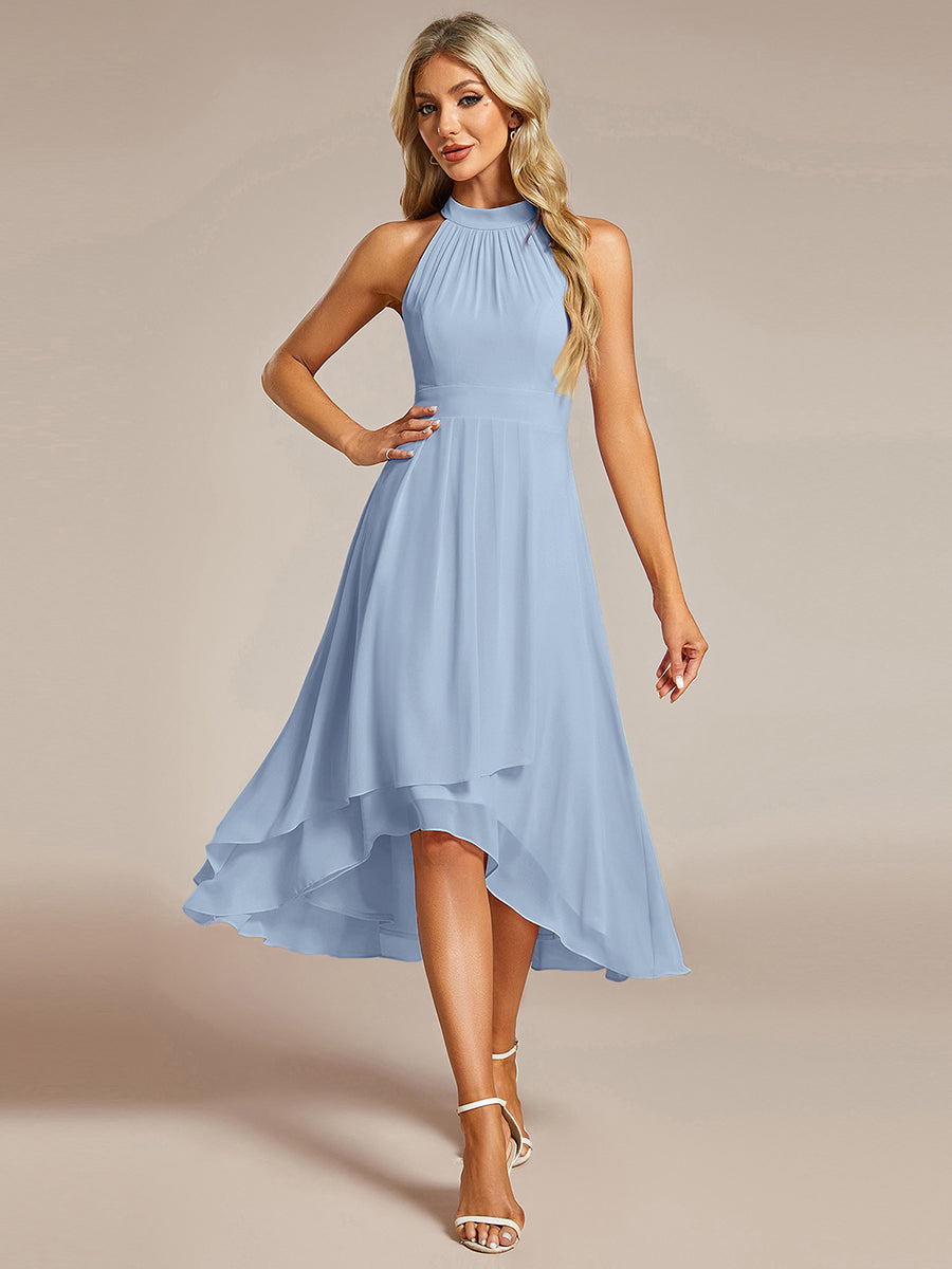 ever POSIE|Midi Halter Neck Chiffon Wedding Guest Dress with Sleeveless and A-Line