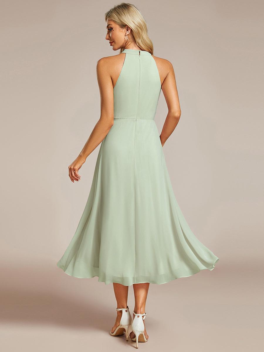 ever POSIE|Midi Halter Neck Chiffon Wedding Guest Dress with Sleeveless and A-Line