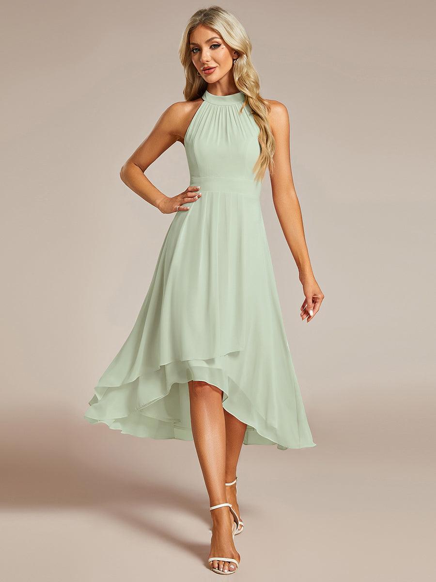 ever POSIE|Midi Halter Neck Chiffon Wedding Guest Dress with Sleeveless and A-Line