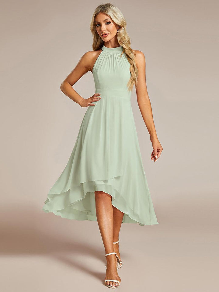 ever POSIE|Midi Halter Neck Chiffon Wedding Guest Dress with Sleeveless and A-Line