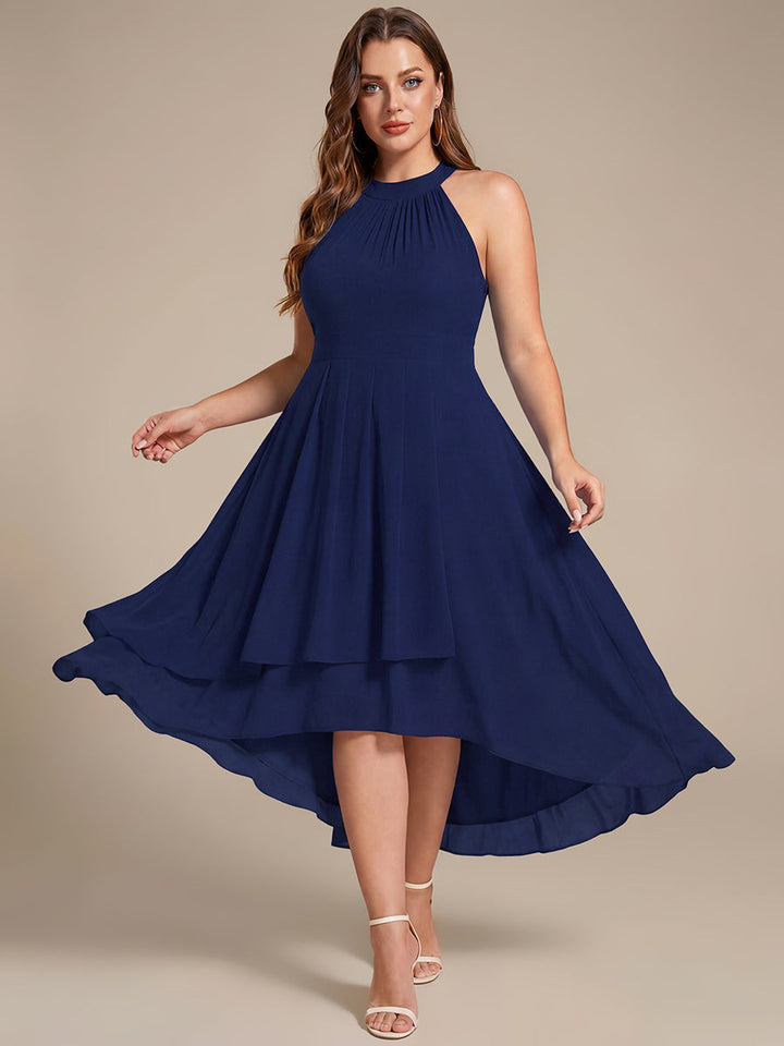 ever POSIE|Midi Halter Neck Chiffon Wedding Guest Dress with Sleeveless and A-Line