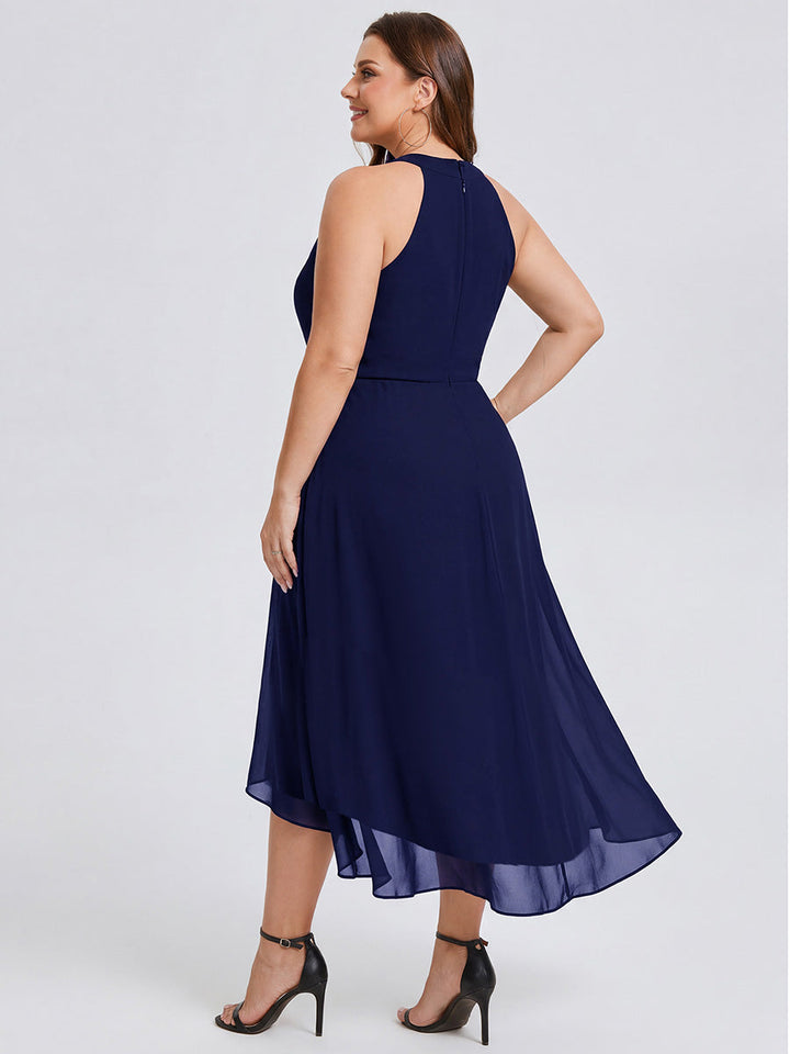 ever POSIE|Midi Halter Neck Chiffon Wedding Guest Dress with Sleeveless and A-Line