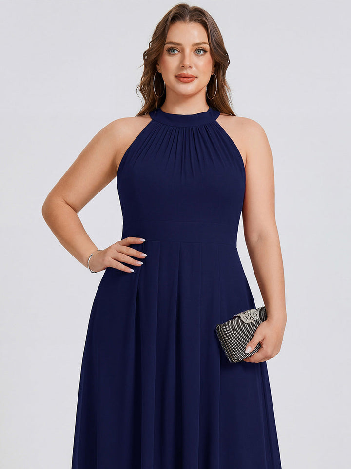 ever POSIE|Midi Halter Neck Chiffon Wedding Guest Dress with Sleeveless and A-Line