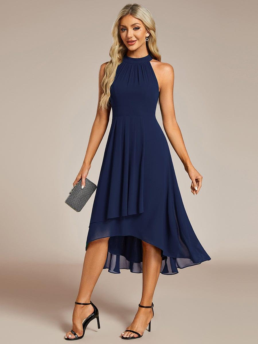 ever POSIE|Midi Halter Neck Chiffon Wedding Guest Dress with Sleeveless and A-Line