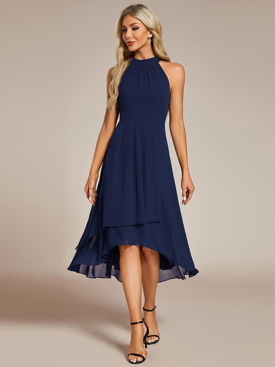 ever POSIE|Midi Halter Neck Chiffon Wedding Guest Dress with Sleeveless and A-Line