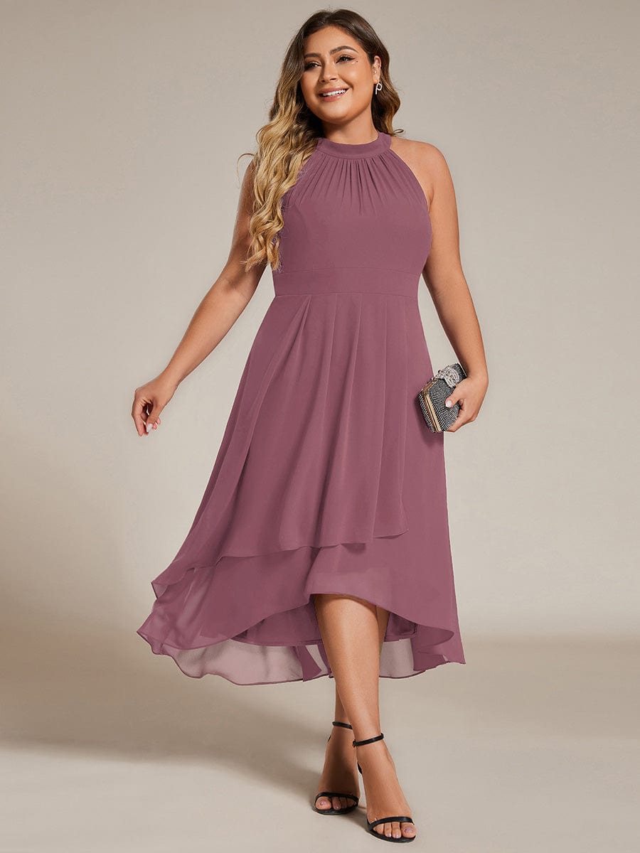ever POSIE|Midi Halter Neck Chiffon Wedding Guest Dress with Sleeveless and A-Line