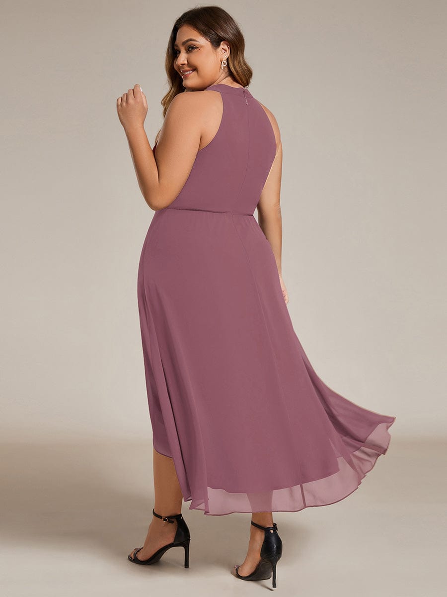 ever POSIE|Midi Halter Neck Chiffon Wedding Guest Dress with Sleeveless and A-Line