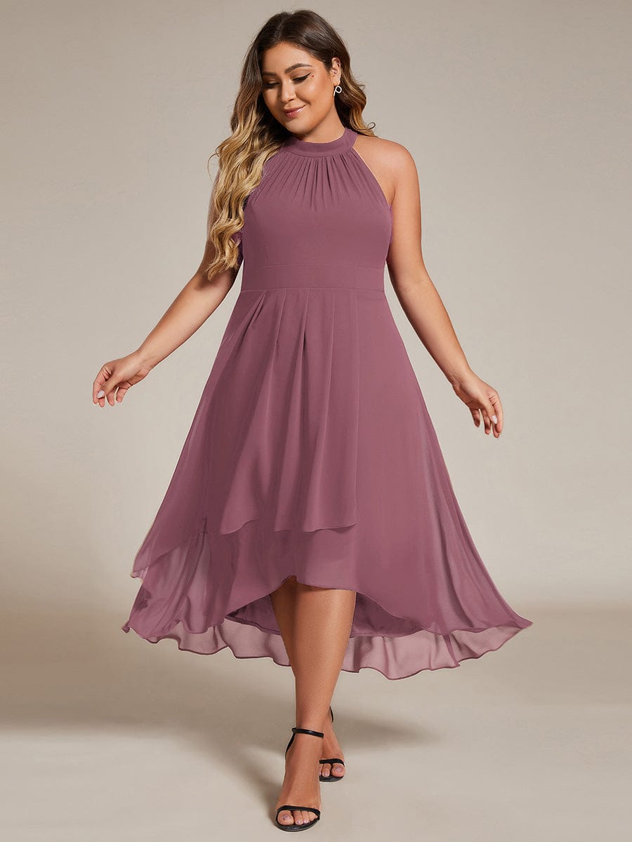 ever POSIE|Midi Halter Neck Chiffon Wedding Guest Dress with Sleeveless and A-Line