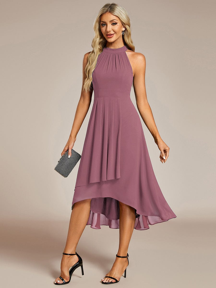 ever POSIE|Midi Halter Neck Chiffon Wedding Guest Dress with Sleeveless and A-Line