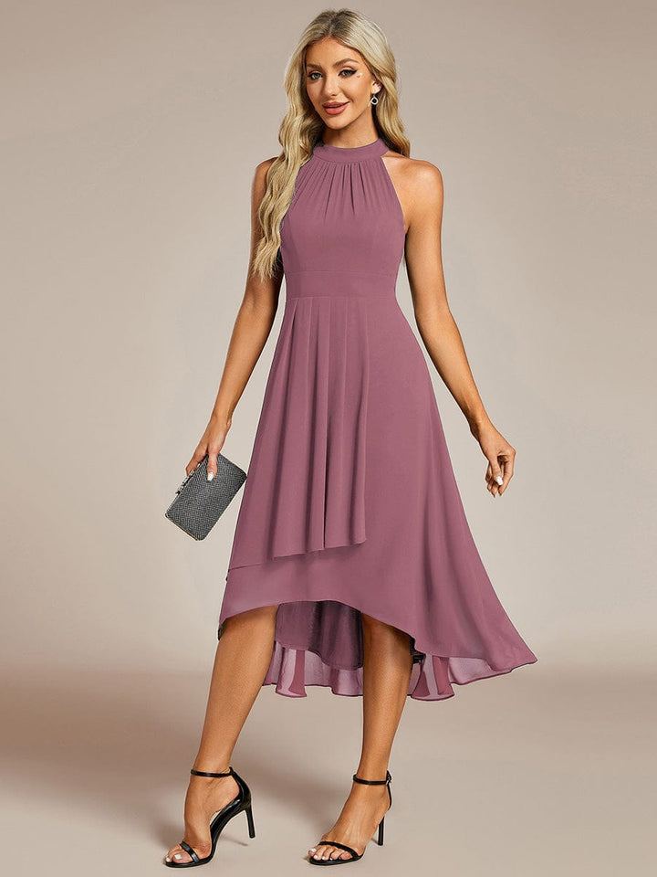 ever POSIE|Midi Halter Neck Chiffon Wedding Guest Dress with Sleeveless and A-Line