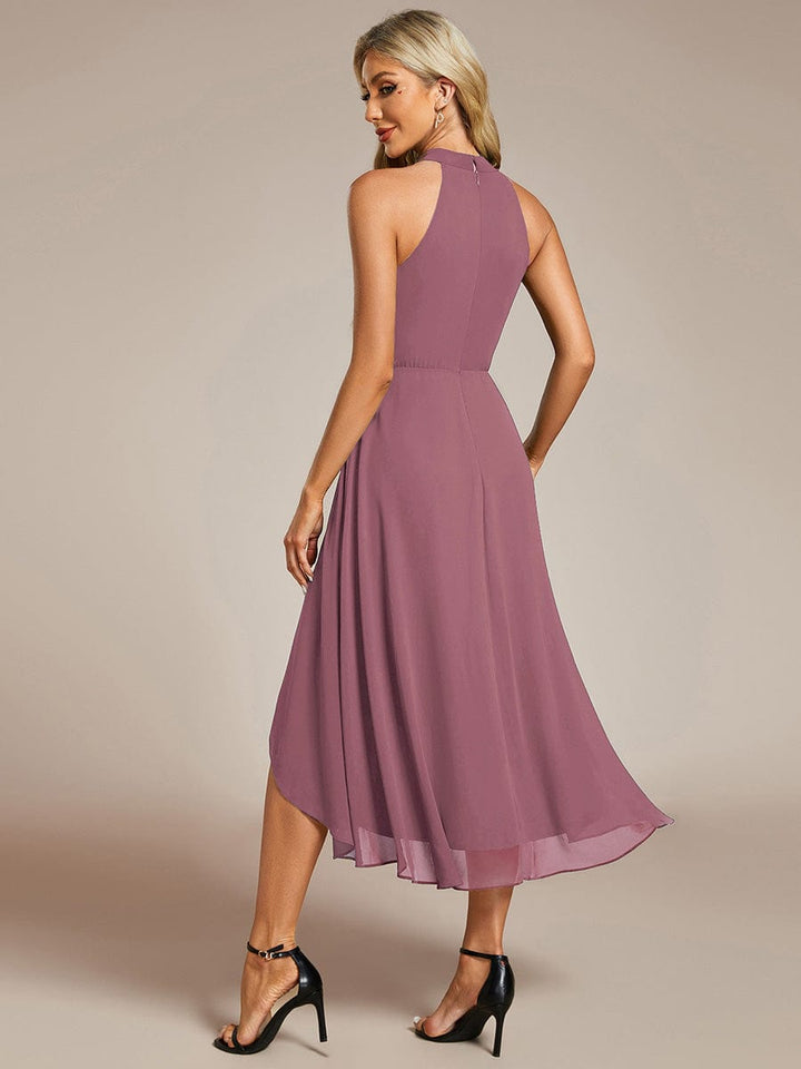 ever POSIE|Midi Halter Neck Chiffon Wedding Guest Dress with Sleeveless and A-Line