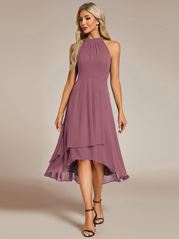ever POSIE|Midi Halter Neck Chiffon Wedding Guest Dress with Sleeveless and A-Line