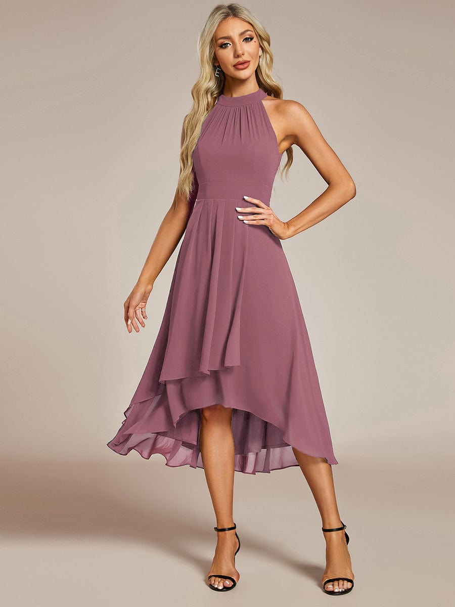 ever POSIE|Midi Halter Neck Chiffon Wedding Guest Dress with Sleeveless and A-Line