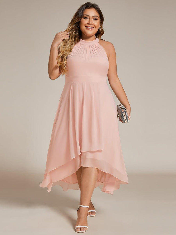 ever POSIE|Midi Halter Neck Chiffon Wedding Guest Dress with Sleeveless and A-Line
