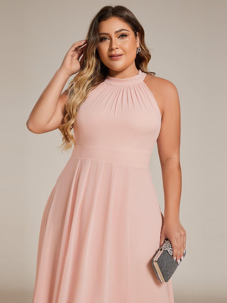 ever POSIE|Midi Halter Neck Chiffon Wedding Guest Dress with Sleeveless and A-Line
