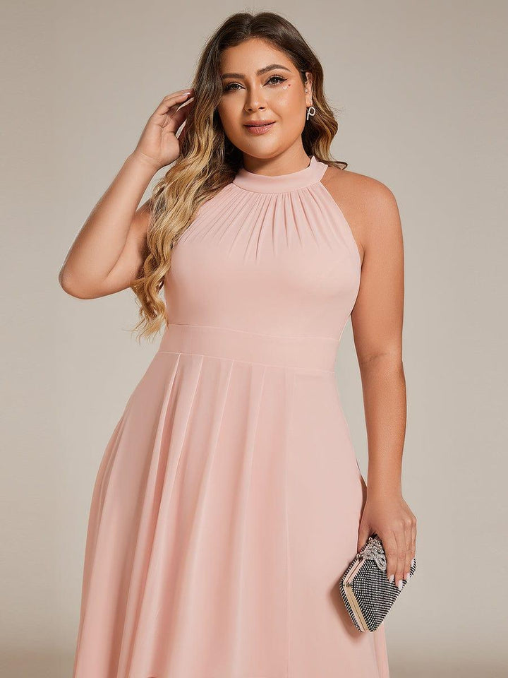 ever POSIE|Midi Halter Neck Chiffon Wedding Guest Dress with Sleeveless and A-Line