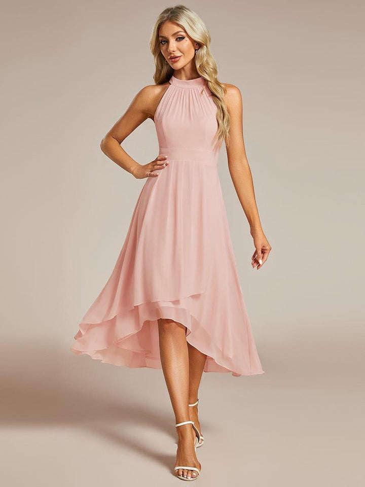 ever POSIE|Midi Halter Neck Chiffon Wedding Guest Dress with Sleeveless and A-Line