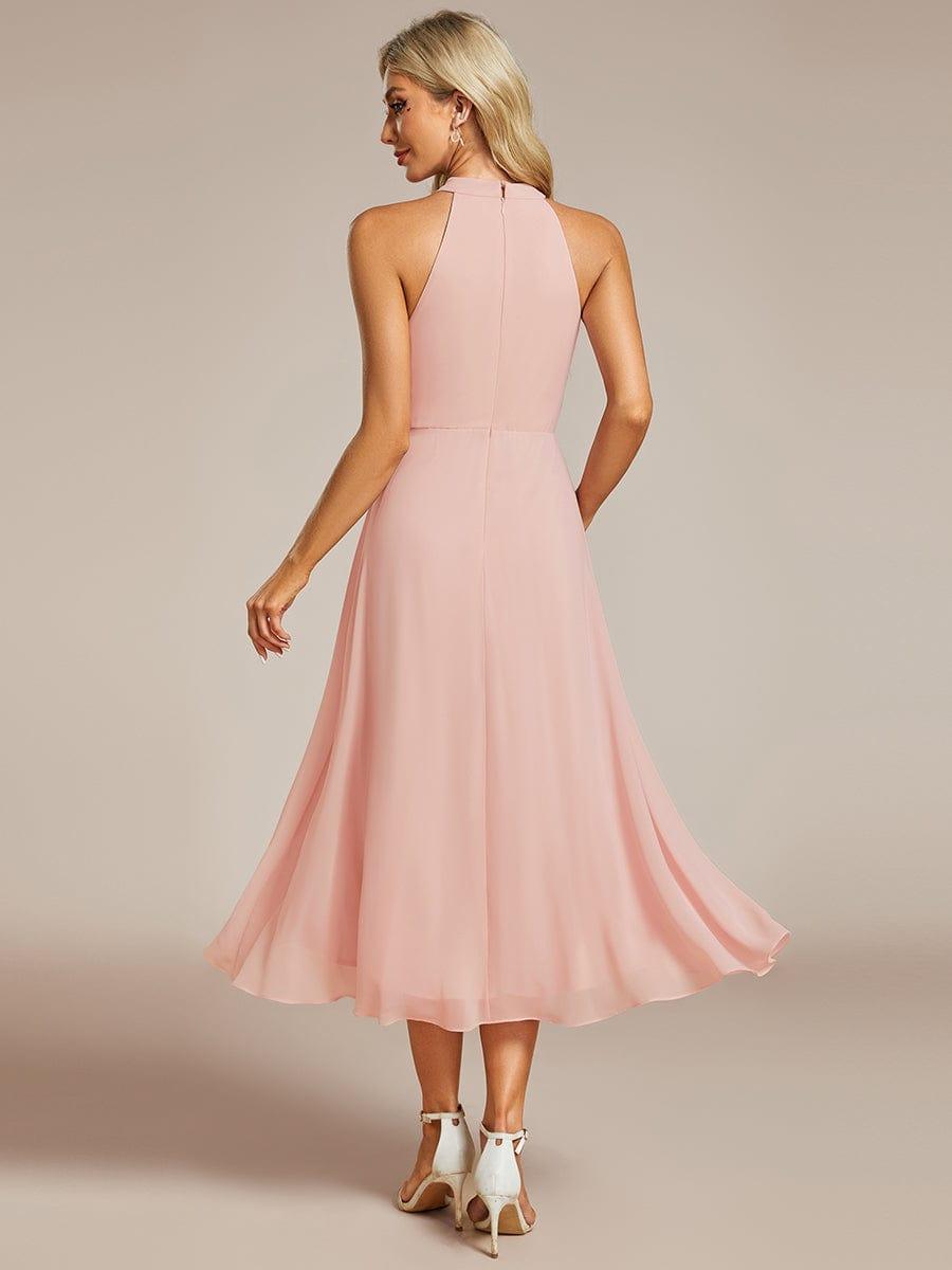 ever POSIE|Midi Halter Neck Chiffon Wedding Guest Dress with Sleeveless and A-Line