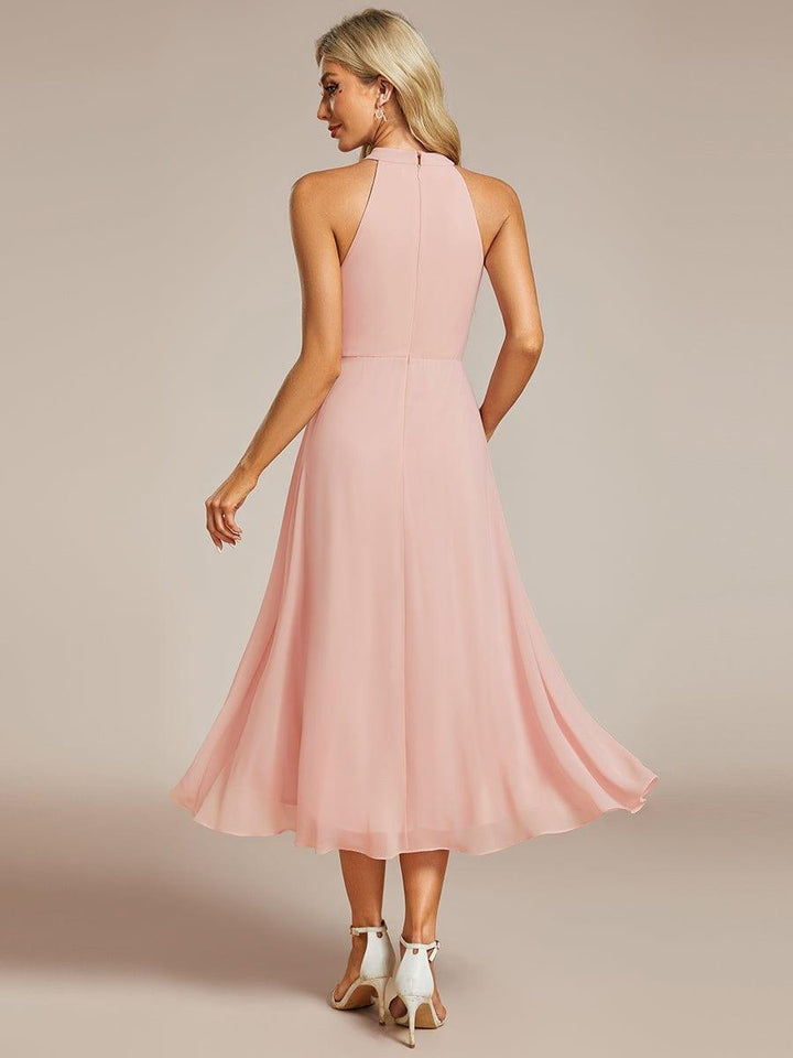 ever POSIE|Midi Halter Neck Chiffon Wedding Guest Dress with Sleeveless and A-Line