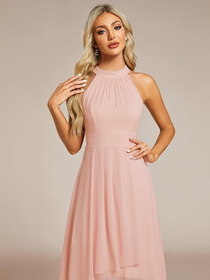 ever POSIE|Midi Halter Neck Chiffon Wedding Guest Dress with Sleeveless and A-Line