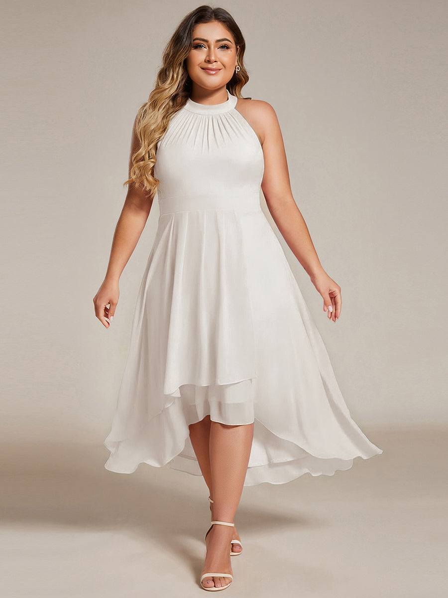 ever POSIE|Midi Halter Neck Chiffon Wedding Guest Dress with Sleeveless and A-Line