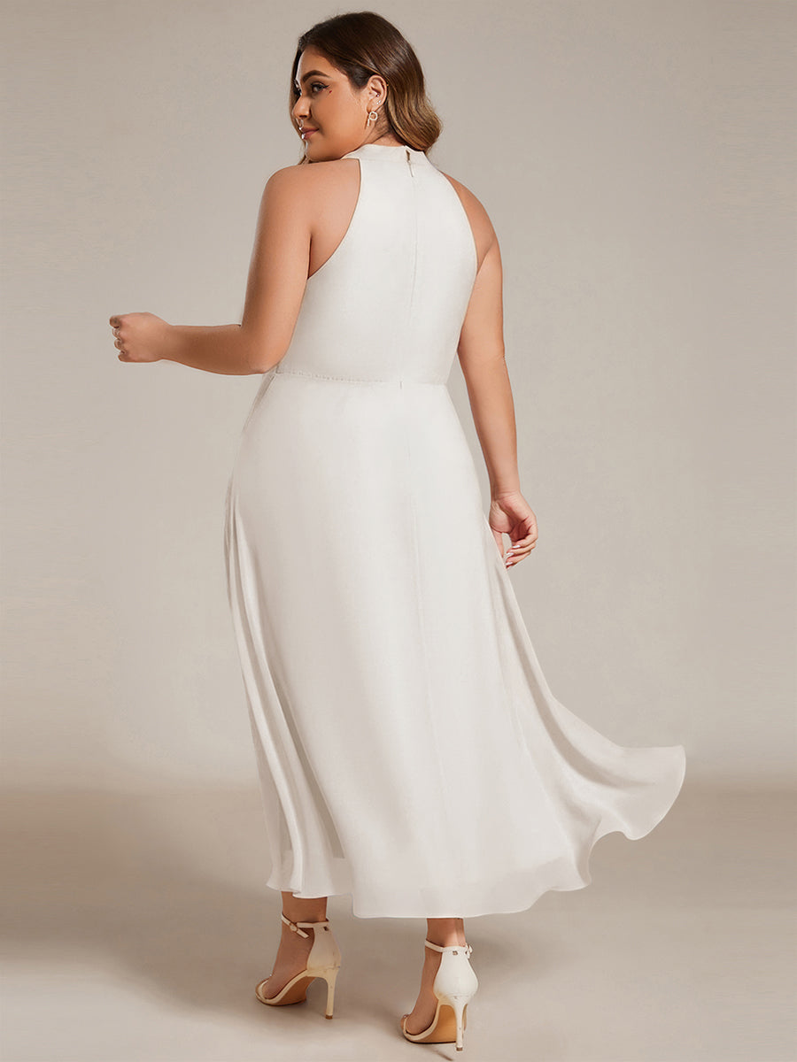 ever POSIE|Midi Halter Neck Chiffon Wedding Guest Dress with Sleeveless and A-Line