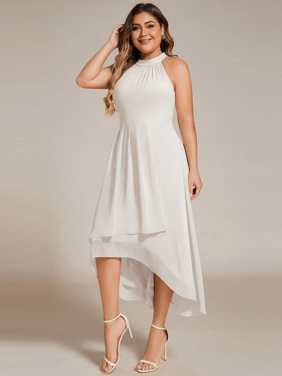 ever POSIE|Midi Halter Neck Chiffon Wedding Guest Dress with Sleeveless and A-Line