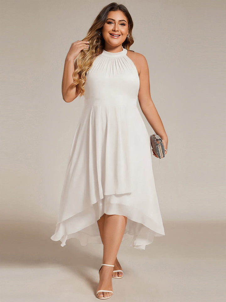 ever POSIE|Midi Halter Neck Chiffon Wedding Guest Dress with Sleeveless and A-Line