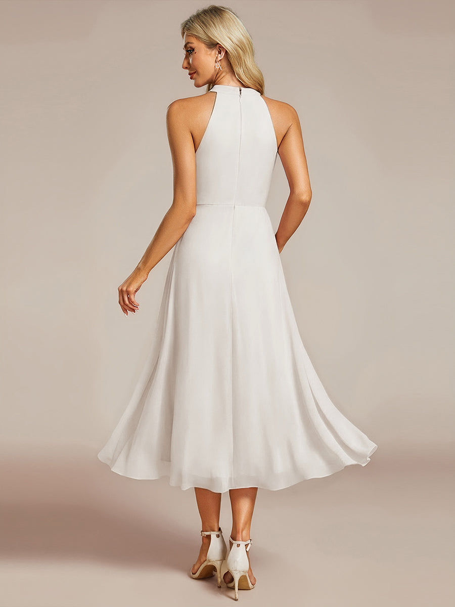 ever POSIE|Midi Halter Neck Chiffon Wedding Guest Dress with Sleeveless and A-Line