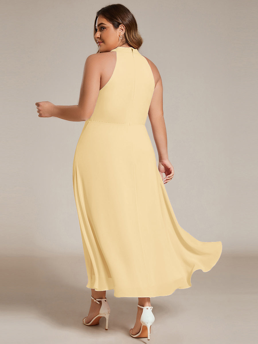 ever POSIE|Midi Halter Neck Chiffon Wedding Guest Dress with Sleeveless and A-Line