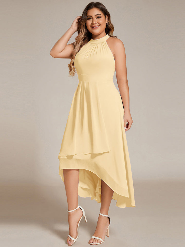 ever POSIE|Midi Halter Neck Chiffon Wedding Guest Dress with Sleeveless and A-Line
