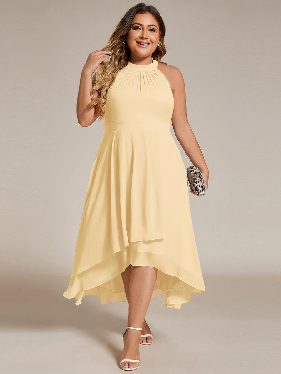 ever POSIE|Midi Halter Neck Chiffon Wedding Guest Dress with Sleeveless and A-Line