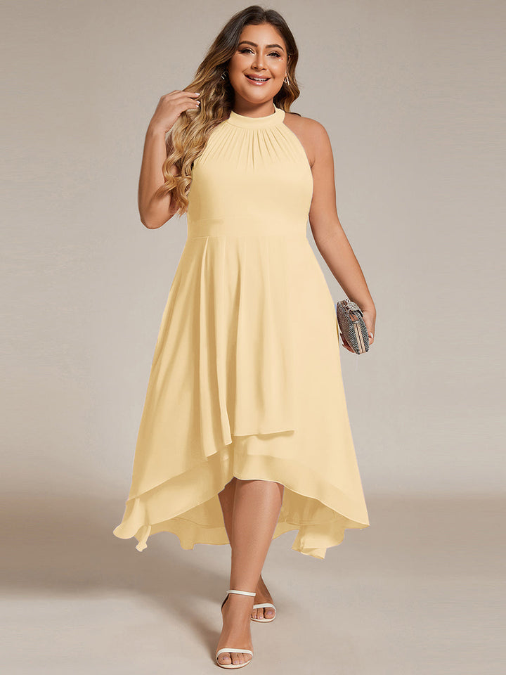 ever POSIE|Midi Halter Neck Chiffon Wedding Guest Dress with Sleeveless and A-Line