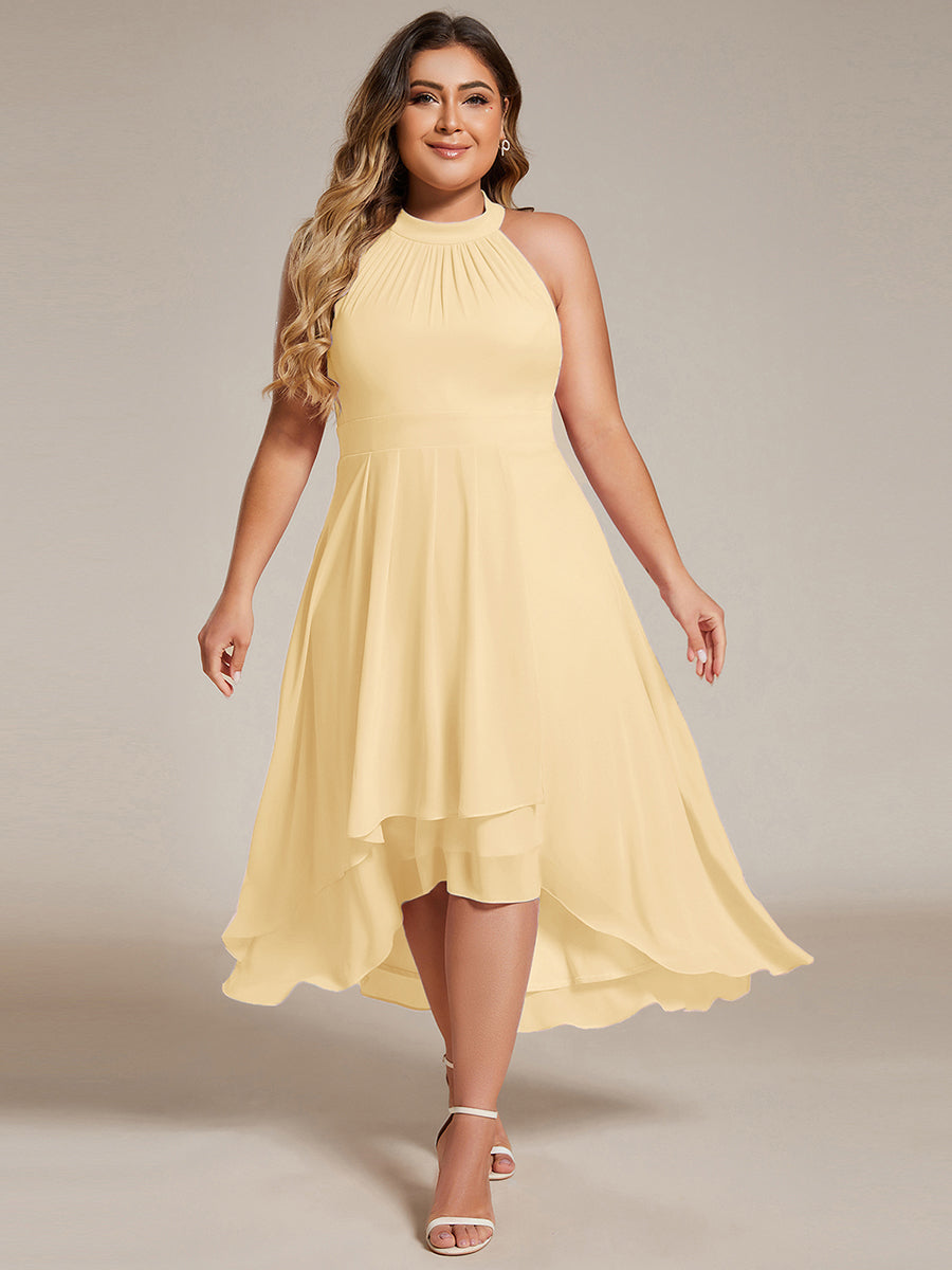 ever POSIE|Midi Halter Neck Chiffon Wedding Guest Dress with Sleeveless and A-Line