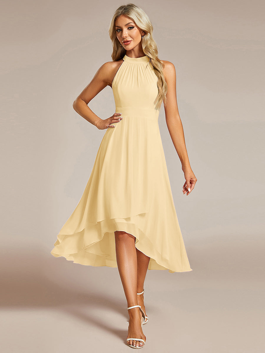 ever POSIE|Midi Halter Neck Chiffon Wedding Guest Dress with Sleeveless and A-Line