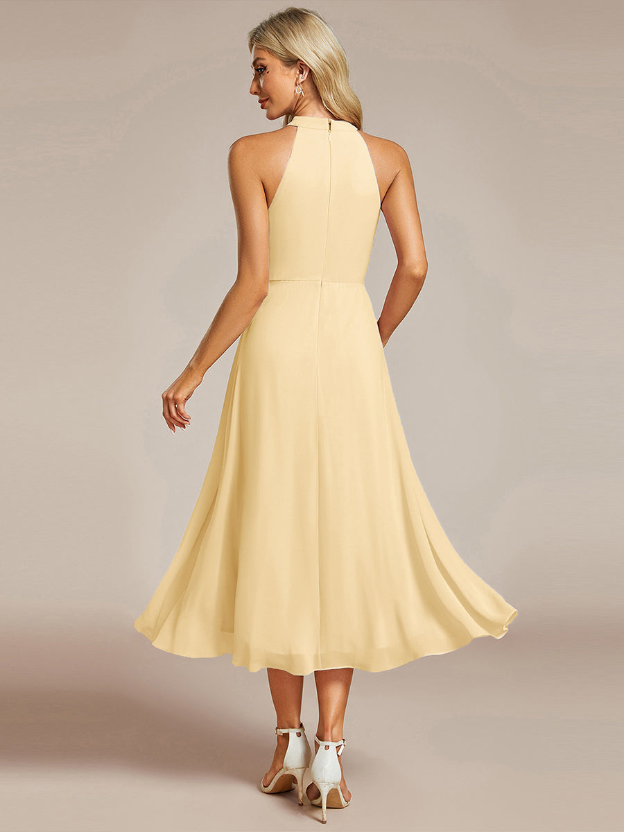 ever POSIE|Midi Halter Neck Chiffon Wedding Guest Dress with Sleeveless and A-Line