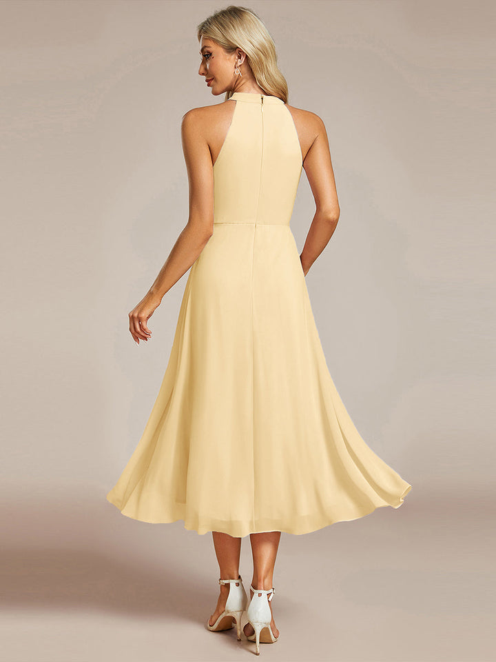 ever POSIE|Midi Halter Neck Chiffon Wedding Guest Dress with Sleeveless and A-Line